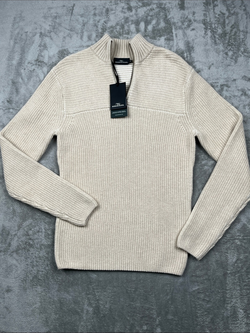 NEW Rodd & Gunn XS Cotton Blend Men’s Cream Ribbed Half-Zip Sweater